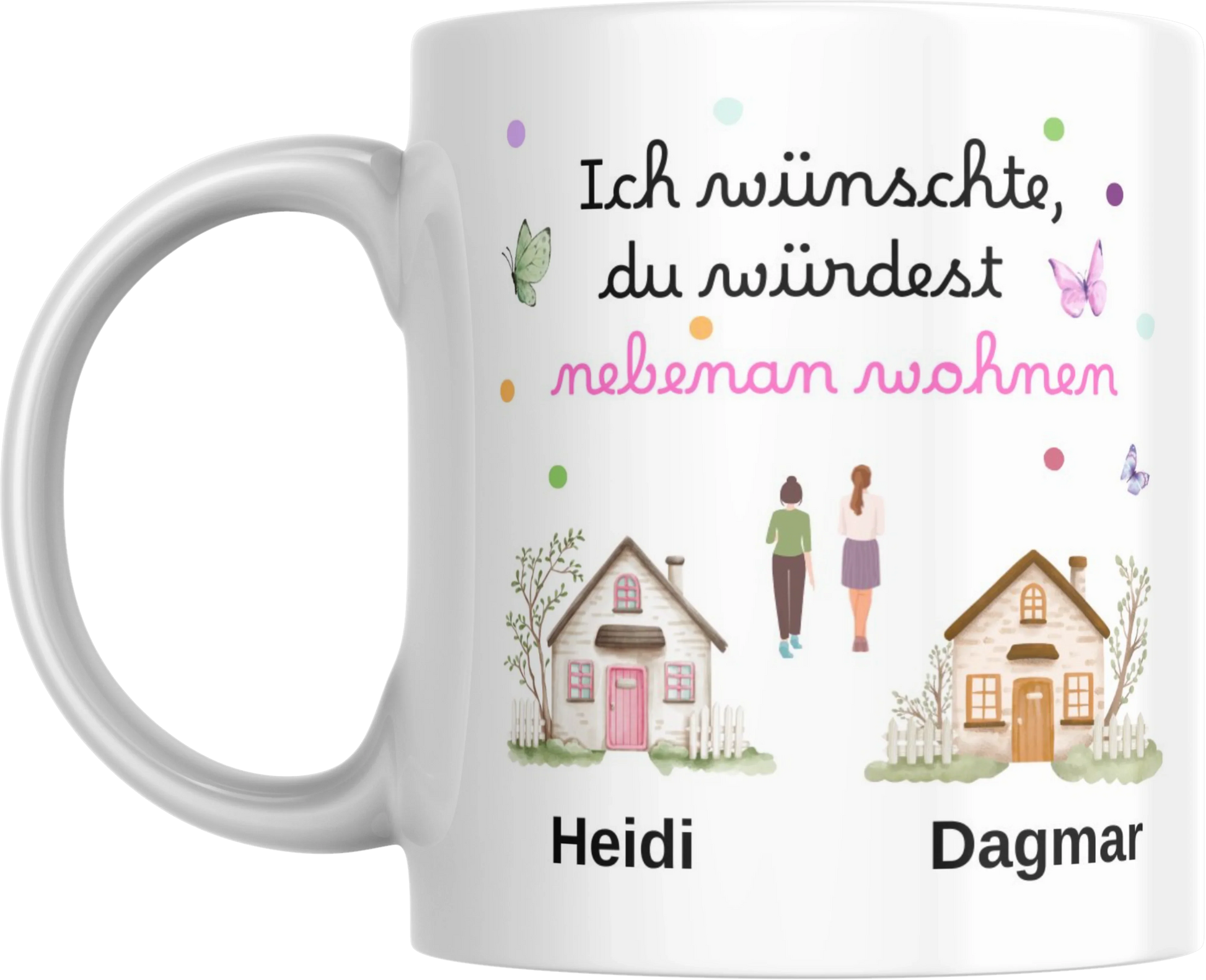 Tasse für Freunde „Ich wünschte, du würdest Nebenan wohnen“ – Lustige Kaffeetasse zum Verschenken – Geschenkidee für Freunde & Familie - Schönes schenken