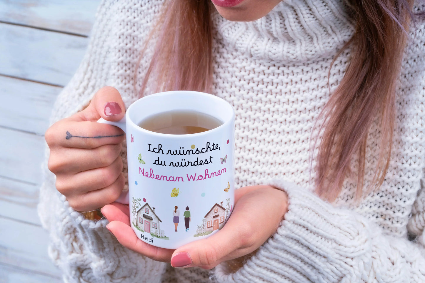 Tasse für Freunde „Ich wünschte, du würdest Nebenan wohnen“ – Lustige Kaffeetasse zum Verschenken – Geschenkidee für Freunde & Familie - Schönes schenken