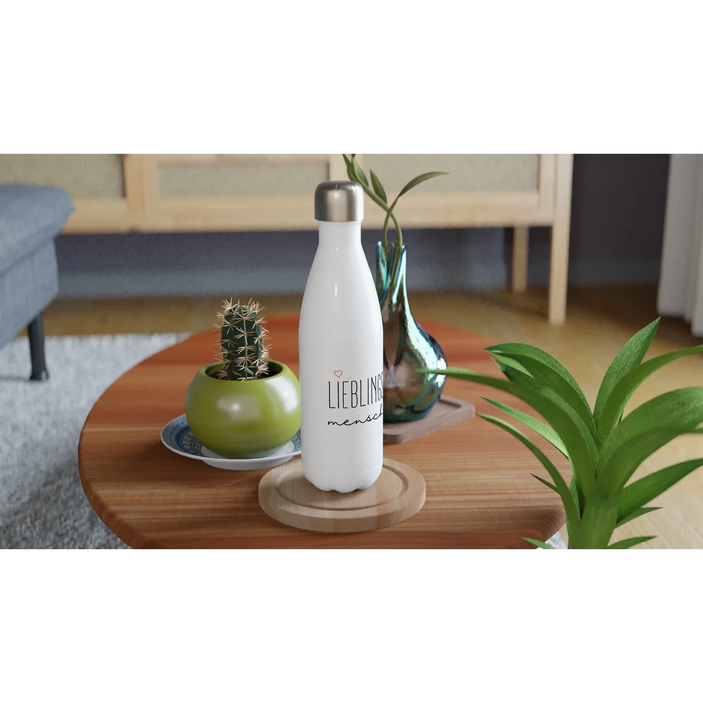 Lieblings Mensch,Weiße 500 ml Edelstahl-Wasserflasche, mit persönlichen Namen - Schönes schenken