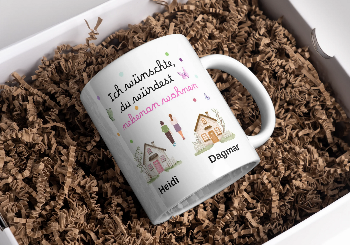 Tasse für Freunde „Ich wünschte, du würdest Nebenan wohnen“ – Lustige Kaffeetasse zum Verschenken – Geschenkidee für Freunde & Familie - Schönes schenken